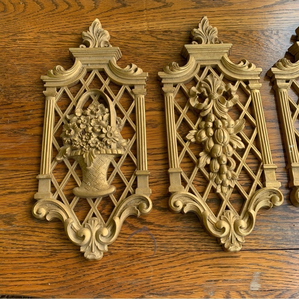 Syroco Gold Four Seasons Set 4 Wall Plaques Hollywood Regency 1971 Home Interior - Picture 2 of 8